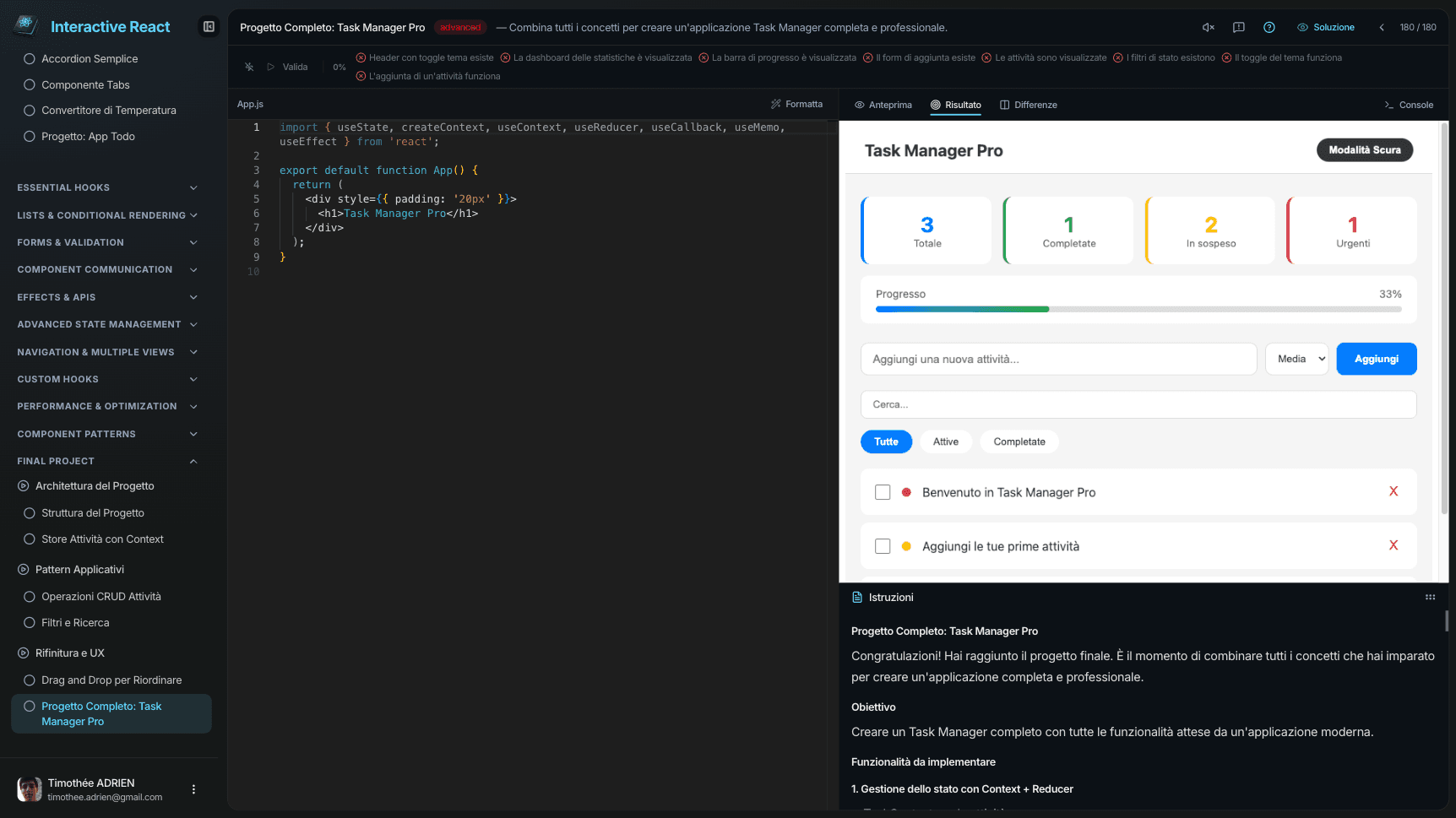Interfaccia del corso React