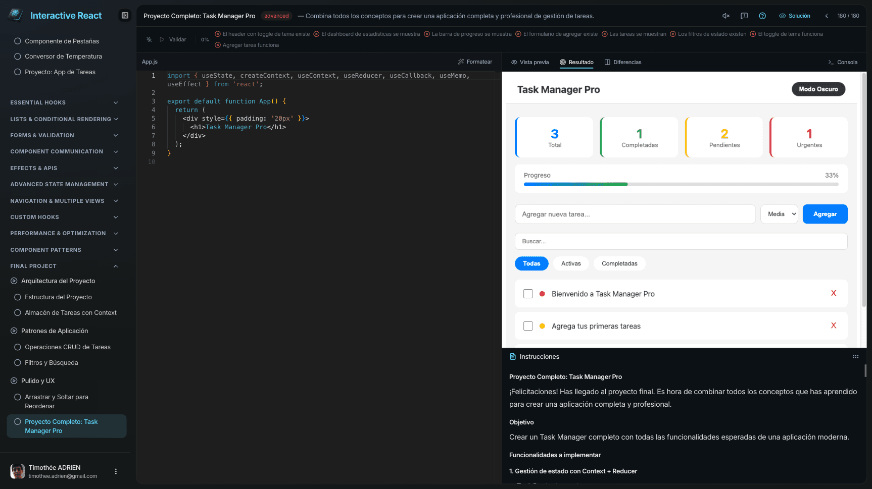 Interfaz del curso de React