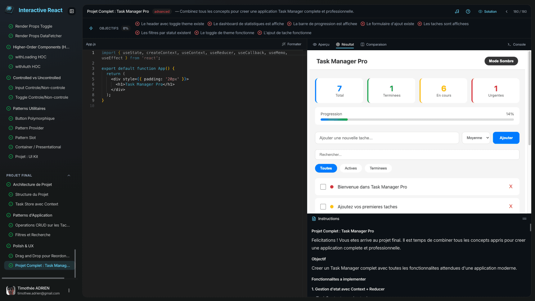 Interface de la formation React